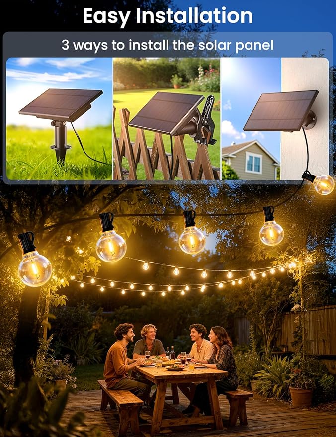 Brightever 100FT Solar String Lights Outdoor with Remote and 36+2 LED Shatterproof G40 Bulbs Dimmable &amp Timable 3 Lighting Modes Waterproof Solar Power Outdoor Lights for Patio Garden Wedding