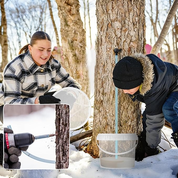5 Sets Maple Syrup Tapping Kit Starter Set Included 5 Clear Buckets with 10 Lid 32ft Tubing 4 Maple Syrup Filters 10 Taps &amp 1 Drill Bit Maple Birch Syrup Collection Supplies