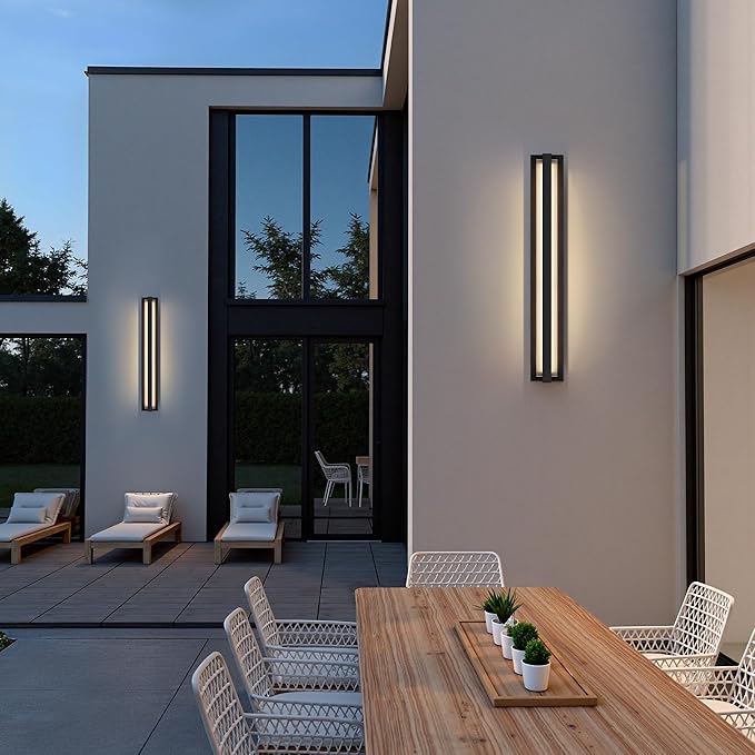 LamQee 39.3 Aluminum Long Outdoor Modern LED Wall Lights with Ribbed Glass 2900K 3000LM Linear Exterior Lighting Fixture Wall Mount IP65 Waterproof Black Outside Sconce for House Porch Garage Patio