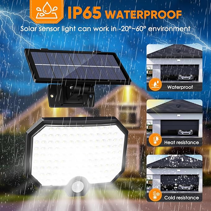 Solar Lights Outdoor Waterproof Motion Sensor Outdoor Lights with 16.5ft Cable120°Wide Angle Dusk to Dawn Solar Security Split Flood Lights for Yard Garage Porch Shed BarnLED 6500K1 Pack