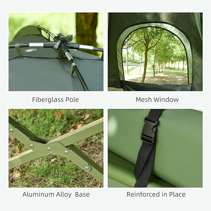 Outsunny Camping Tent Cot Folding Tent Cot Combo with Mattress Pillow Sleeping Bag Roller Carrying Bag Off Ground Travel Camp Cot for Hiking Backpacking