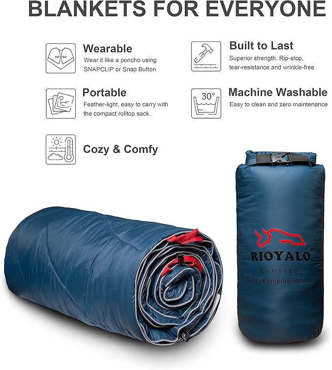 Camping Blanket | X-Large Wind and Waterproof Warm Puffy Blanket Quilt | Lightweight Portable | Outdoor Concerts Picnics Backpacking Travel Hiking Beach Stadium (Deepsea Blue)