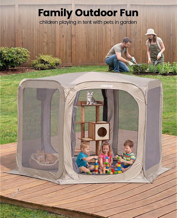 Porayhut Pop up Screen House Tent Sun Shelter with Breathable Mesh DoorsPortable Camping Tent with Detachable Waterproof Floor10x10FT Screen Canopy Outdoor for Family Friends Party