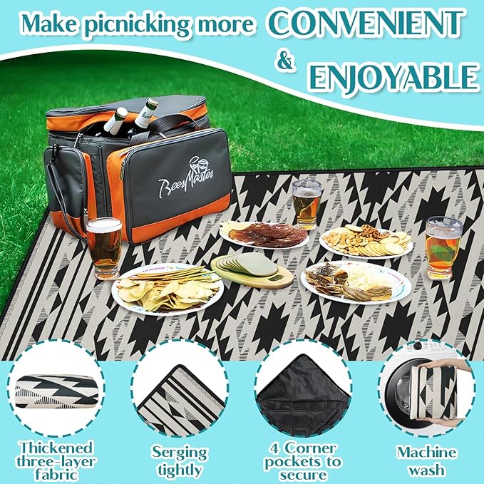 Boho Picnic Blankets Waterproof Foldable 80″X80″ Tribal Large Picnic Mat Outdoor Blanket for Grass Thick Beach Blanket Sandproof Picnic Accessories for Camping Party Park Patio Hiking
