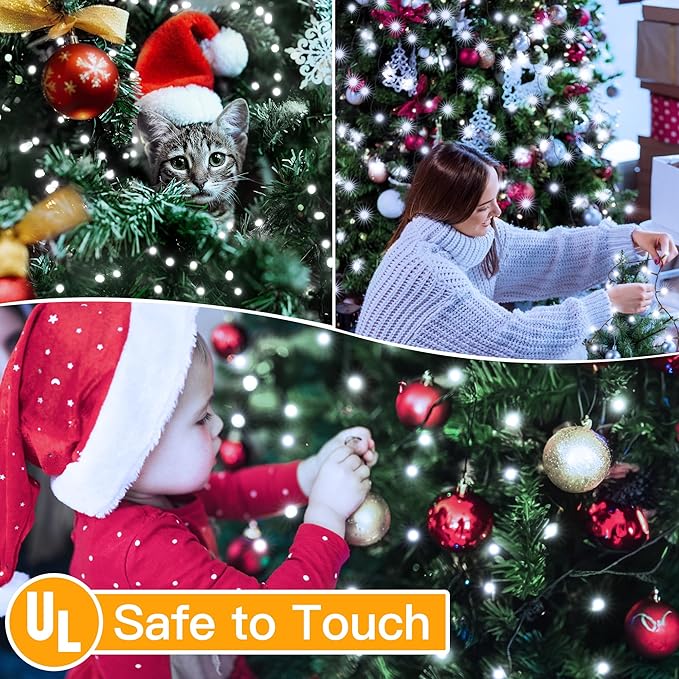 Ollny Christmas Tree Lights 8.2ft*16 Strings with Ring 8 Lighting Modes 3 Timers Dimmable Christmas Lights Indoor/Outdoor with Remote Waterproof for Xmas Decor (Cool White)