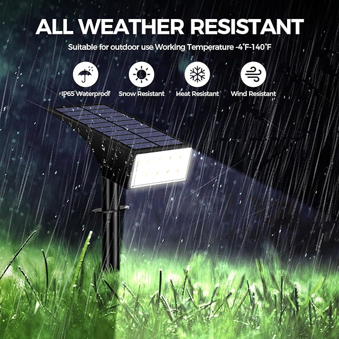 Solar Lights Outdoor Waterproof Solar Spot Lights- 2 Pack/4 Mode LED Spotlights 2-in-1 Auto On/Off Powered Landscape Lighting for Outside Yard Wall Garden Path Driveway Cool White
