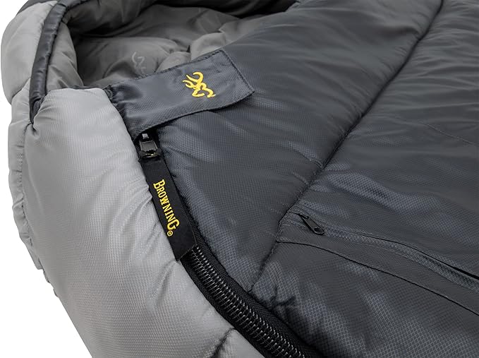 Browning McKinley 0° Sleeping Bag - Oversize Insulated Hooded Rectangle Made with Ripstop Outer and Brushed Polyester Liner with Compression Stuff Sack