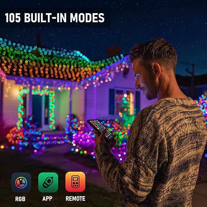 Dazzle Bright Smart C9 Christmas Outdoor Lights 100 LED 66 FT RGB String Light with Remote App Control Music Sync Connectable Waterproof Xmas Lights for Holiday Tree Patio Roof Decor