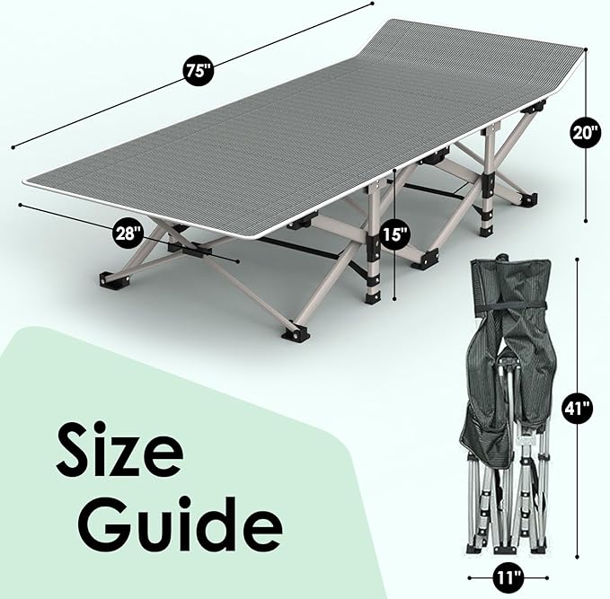 Suteck Camping Cot Folding Camping Cot Bed for Adults Sleeping 1200D Double Layer Oxford Portable Folding Outdoor Cots for Camping W/Soft Pad Carry Bag for Home Office Nap Beach Travel 500LBSPurple