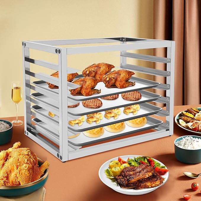 Bakery Bun Pan Speed Rack - 6-Sheet Bun Pan Rack Countertop Food Trays Rack for Commercial Baking and Bakers (6 Tiers) Stainless Steel Trays Not Included