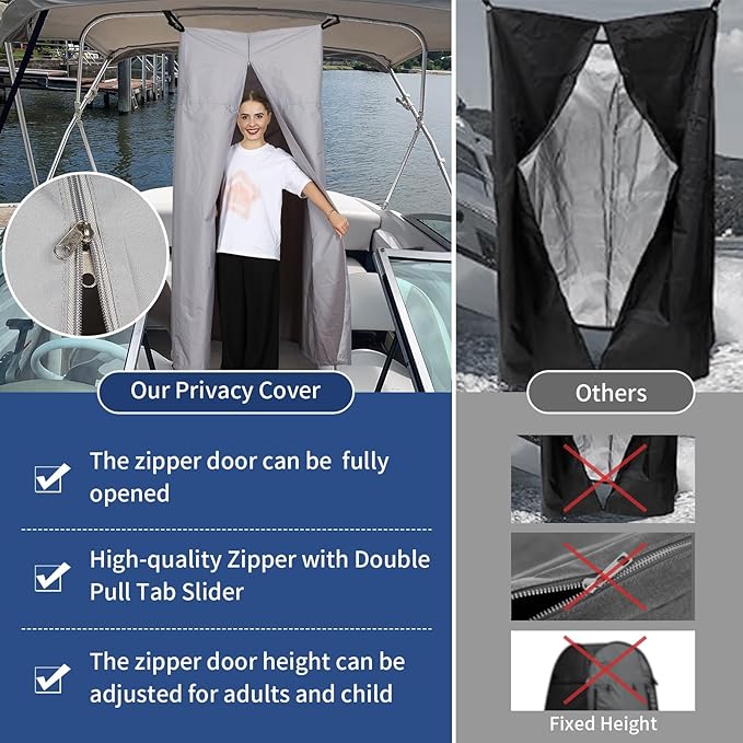 Tuszom 600D Privacy Tent for Boat Heavy Duty Hanging Changing Room for Bimini Top with Storage Bag Portable Privacy Station for Pontoons (27 W x 30 D x 72 -84 H) (Gray)