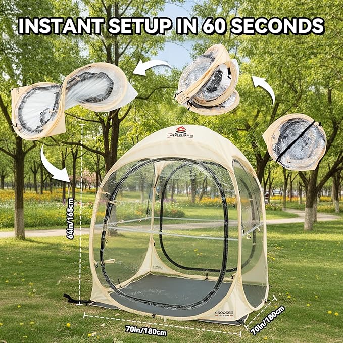 Sports Tent Pop Up Shelter – Waterproof Outdoor Bubble Tent with Floor Mat &amp Top Cover 2/4 Person Clear Bubble Tents for Sports Events Camping Cheering and Fishing