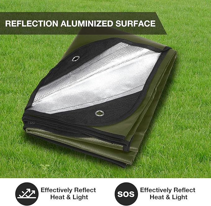 RedSwing 6 Pack Heavy Duty Waterproof Emergency Thermal Tarp Insulated Survival Blanket for Outdoor Camping Hiking and Emergency Shelter Green