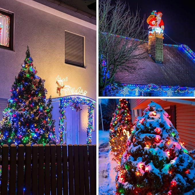 Multicolor Solar Christmas Lights 2Pack Total 180FT 500LED String Light Outdoor Waterproof Auto On/Off with 8 Modes Solar Twinkle Lights for Outside Tree Christmas Decorations (Multicolor)