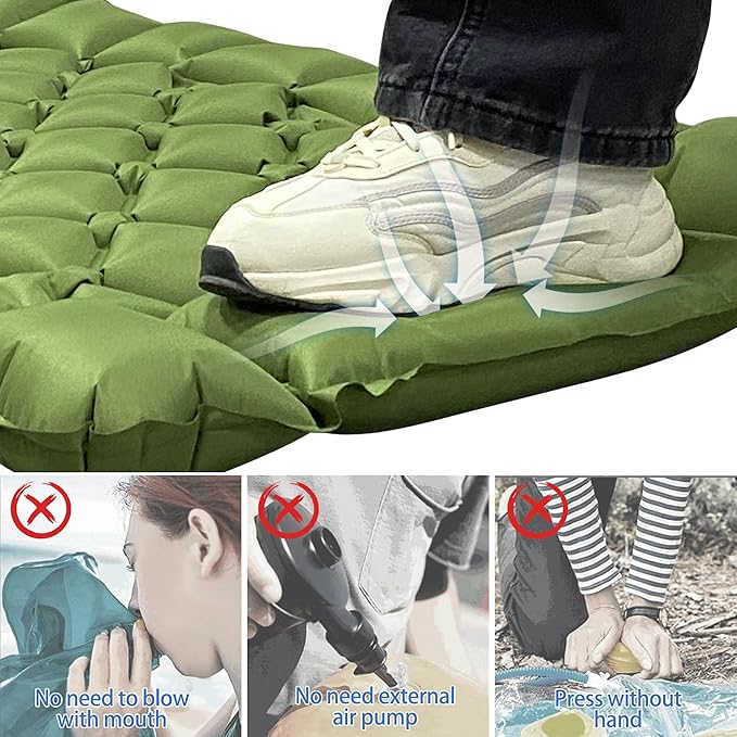 ONTYZZ Sleeping Pad Ultralight Inflatable Sleeping Pad with Built-in Foot Pump Upgraded Durable Compact Camping Air Pad for Hiking Traveling Green