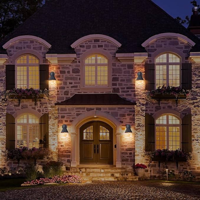 2 Pack Outdoor Wall Sconces - Wall Lights Fixture Exterior Farmhouse Porch Light with Hammered Metal Shade Anti-Rust Waterproof Black Outside Barn Light for Front Porch Patio Garage Gazebo House