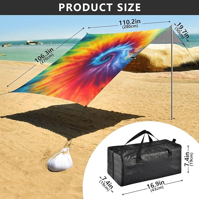 Tie Dye RainbowCamping Sun Shelters 9.2 x 10.5 FT Beach Canopy Tent Sun Shade with Carrying Bag for Camping Trips Fishing Backyard Fun or Picnics 21340877