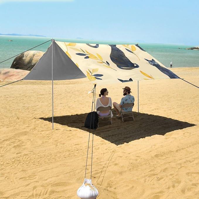 Watercolor Cat and Leaf Camping Sun Shelter Beach Tent Portable Beach Sun Shade Outdoor Canopy for Camping Trips Fishing Picnic