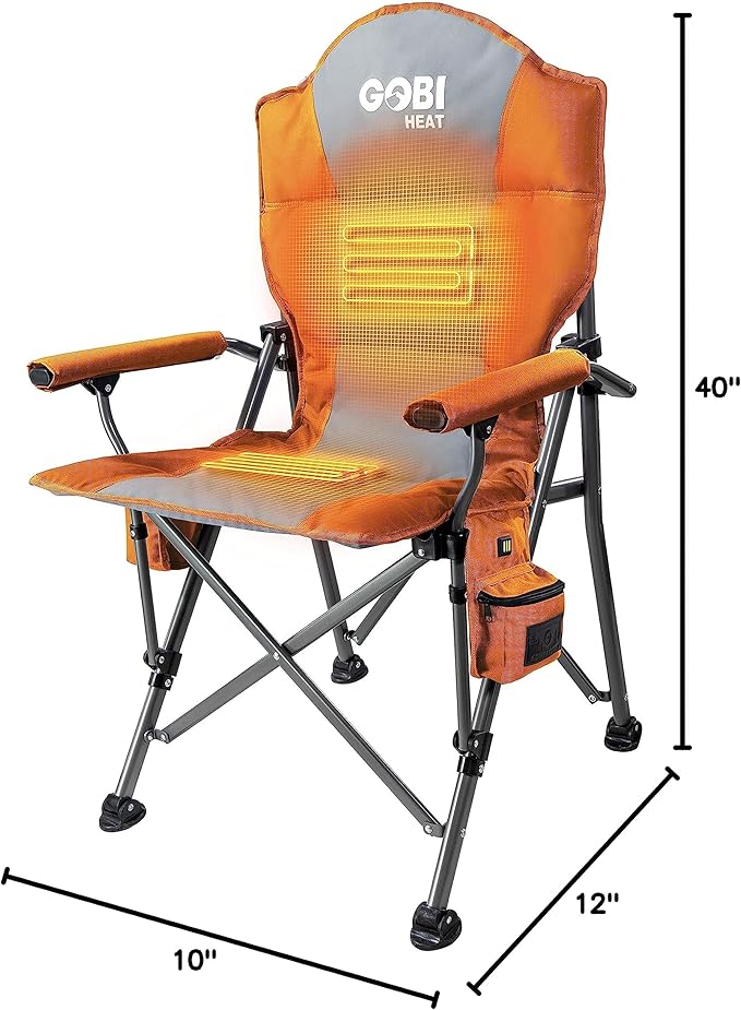 Gobi Heat - Terrain Portable Heated Camping Chair - Outdoor Folding Chair with Heated Filling - Winter Camping Essential - 3 Heat Settings (Sunrise)