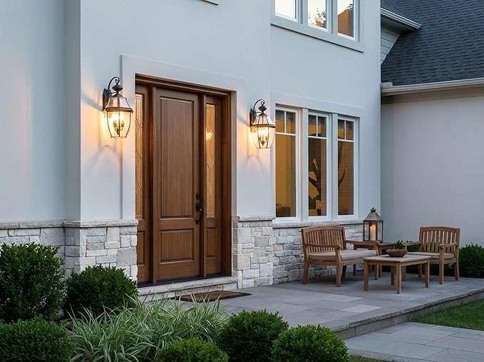 Quoizel Newbury 20 Outdoor Wall Lantern 2-Light Medici Bronze with Clear Beveled Glass E12 Base French Country Style