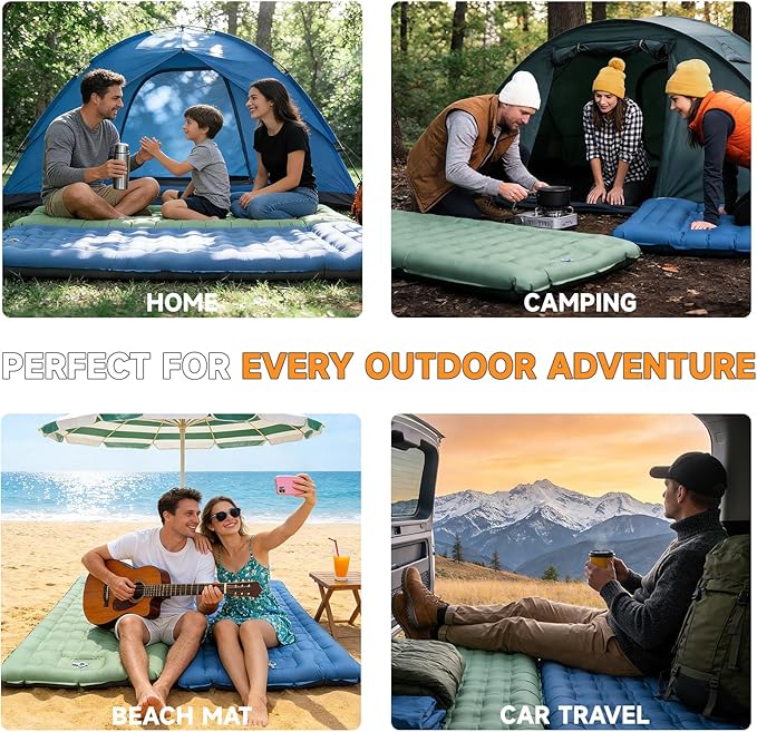 Camping Sleeping Pad 6 Extra Thick Sleeping Mat with Pillow Built-in Foot Pump 32.7 Extra Wide Inflatable Sleeping Pads Compact for Camping Backpacking Hiking Traveling Tent (Green)