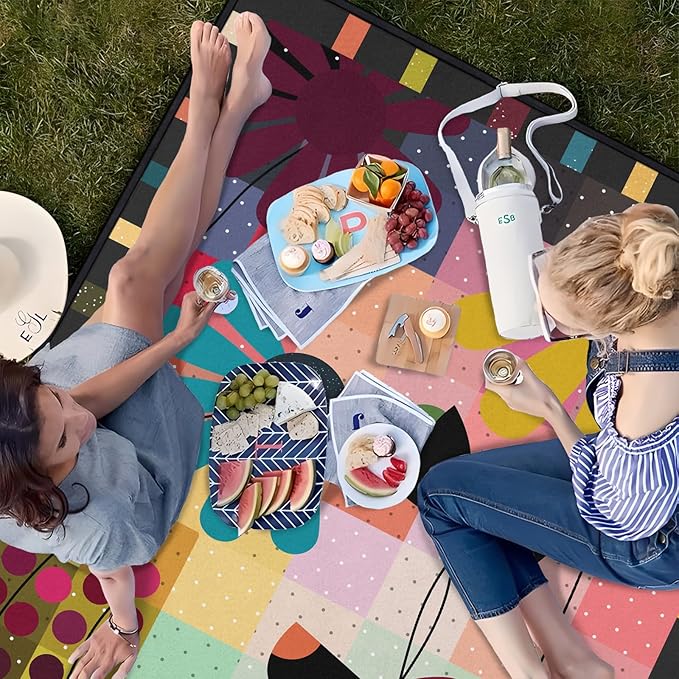 Abstract Floral Picnic Blankets Waterproof Foldable 60″X80″ Thick Picnic Mat Outdoor Blanket for Grass Modern Beach Blanket Sandproof Picnic Accessories for Camping Party Park Travel