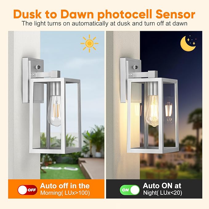 PARTPHONER Silver Dusk to Dawn Porch Lights Fixtures Wall Mount Sensor Exterior Lighting Lamp set of 2 Anti Rust Wall Sconce Waterproof Outdoor Wall Lantern for House Doorway Garage WTWL176AS2