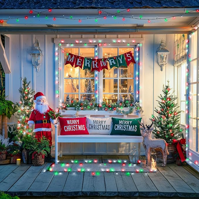 JMEXSUSS 400 LED Red White and Green Christmas Lights 132ft Christmas Tree Lights with Remote Outdoor Indoor String Light Plug in for Tree Patio House Yard Bush Decor