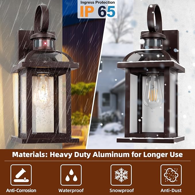 Motion Sensor Outdoor Lights Oil Rubbed Bronze Dusk to Dawn 2-Pack Anti-Rust Exterior Light Fixtures IP65 Waterproof Front Porch Lights Brown Outdoor Sconces Wall Mounted 16 Inch