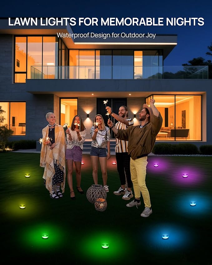 VCOKEN Christmas Pathway Lights 50FT with Smart 15 LED RGBWW Outdoor Ground Lights with App Control DIY Scene Modes IP65 Waterproof Walkway Light for Yard Walkway Driveway Garden Decor