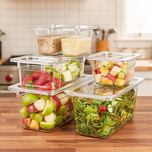 West Bay 10-Pack 1/6 Size 4''Deep NSF Polycarbonate Food Pans with Lids Clear Commercial Hotel Pans Food Storage Containers for Restaurant Food Prep Buffet Salad Bar Home Kitchen &amp Catering