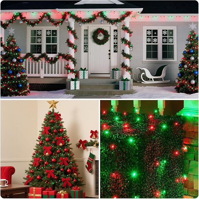 XTF2015 Christmas String Lights 105ft 300 LED Christmas Lights 8 Modes Memory Function &amp Timer- UL Certified - Outdoor Indoor Christma s Fairy Lights for Tree Garden Party Wedding(Red + Green)