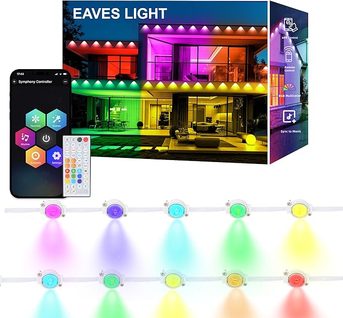 Permanent Outdoor Eaves Lights IP67 Waterproof Smart LED Light with App Control Remote RGB String Lights for Christmas Holiday DIY House Roof Garden Decor Lighting - 100FT