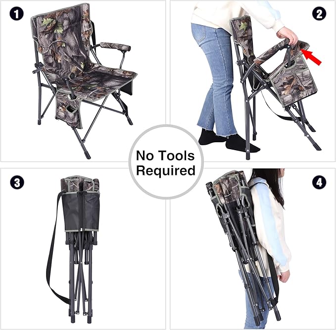 REDCAMP Oversized Hunting Chairs for Blinds Portable Folding Camo Camping Chairs for Adults Hunting Seats with Hard Arms for Outside Outdoor Camouflage