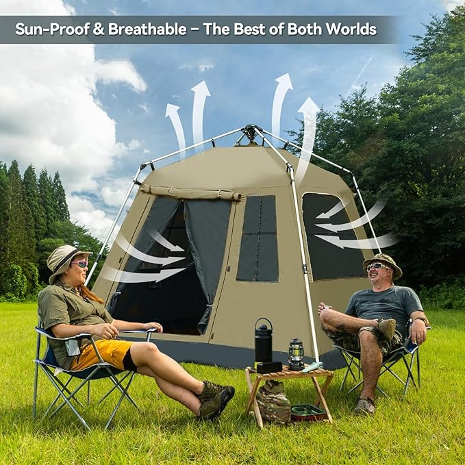 Instant Pop-Up Camping Tent with Removable Sunshade - 3-4 Person Dome Tent with UV Protection &amp Ventilation Waterproof Windproof for Beach Hiking Outdoor.