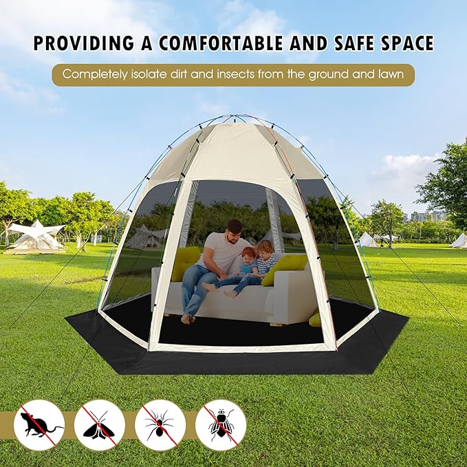Screen Tent with Removable Floor Siebwin Large 11.8'x11.8' Gazebos with Mosquito Netting and Removable Floor Sunproof Outdoor Canopy Tent for Backyard Khaki Party Outside Activities Khaki