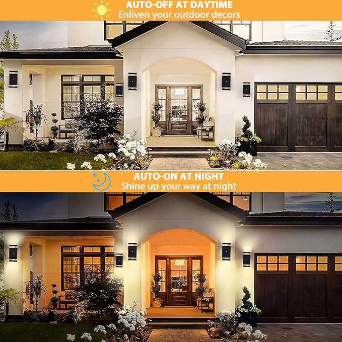 Dusk to Dawn Sensor Outdoor Wall Light Fixture Up Down LED Porch Wall Lights Sconce Black Waterproof Exterior Lighting Wall Mount Aluminium Outdoor Lights for House