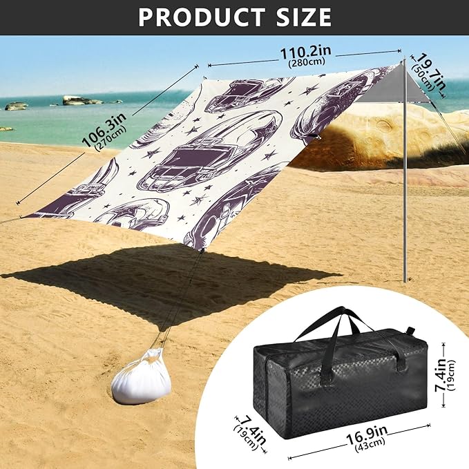 Football White Stars Helmet Pattern Camping Sun Shelter Beach Tent Portable Beach Sun Shade Outdoor Canopy for Camping Trips Fishing Picnic