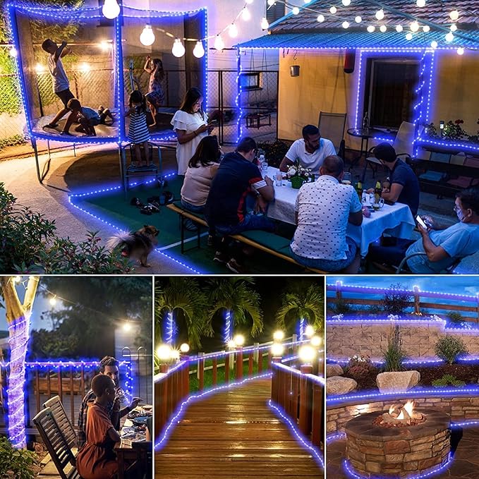 New Upgraded Solar Rope Lights for Outside Waterproof 500 LED 170ft 19 Modes Solar String Lights with Remote Timer Dimmable USB Rechargeable Tube Light for Yard Pool Christmas Decoration (500LED-Blue)