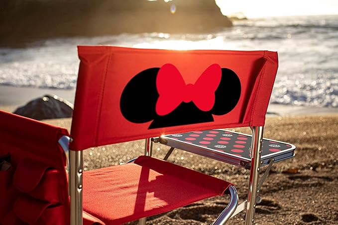 Picnic Time Disney Minnie Mouse Sports Chair With Side Table Beach Chair Camp Chair For Adults (Red)