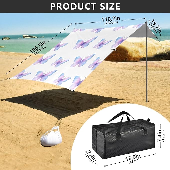 ButterflyCamping Sun Shelters 9.2 x 10.5 FT Beach Canopy Tent Sun Shade with Carrying Bag for Camping Trips Fishing Backyard Fun or Picnics 21341668