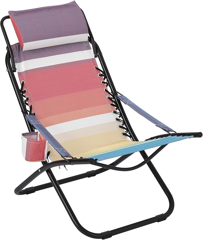 Camping Chair Portable Beach Chair with Headrest Heavy Duty Steel Frame Lightweight Portable Foldable Recliner for Outdoor Camp Travel Picnic Festival Hiking Backpacking