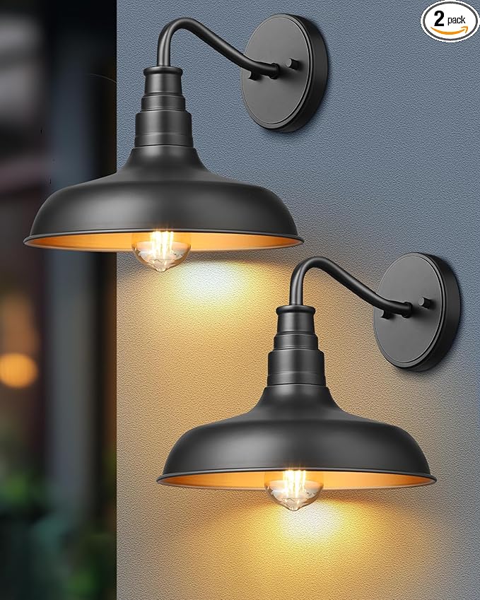 DEWENWILS 2 Pack Outdoor Wall Light Gooseneck Barn Light Fixture Black Matte Wall Mount Lantern Farmhouse Outside Wall Sconce Exterior Porch Light for House Frontdoor Entryway Garage