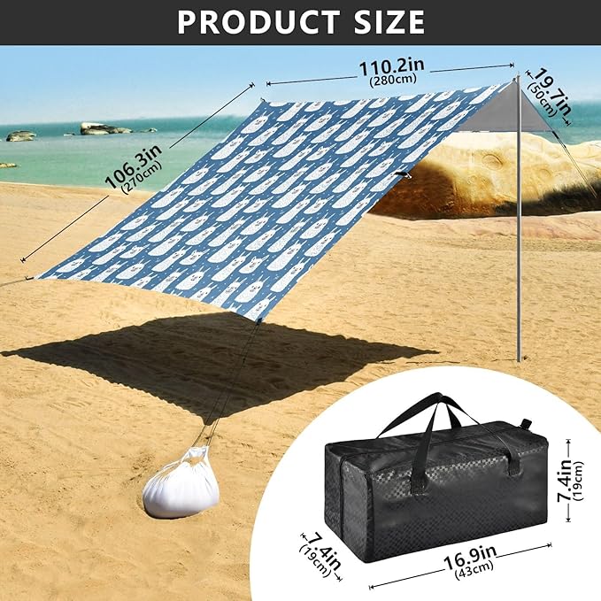 ALAZA Cute Llamas Alpaca Beach Tent Sun Shelter UPF50+ Protection Beach Shade Canopy w/ 4 Sandbags for Outdoor Camping Fishing Backyard Fun Picnic 10x9 ft