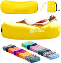 Nevlers Yellow Inflatable Lounger | 210T Polyester Air Couch | No-Pump Blow Up Chair | Inflatable Chair w/ 450lbs. Cap. Pockets &amp Matching Bag | for Use as Outdoor Inflatable Couch for Adults &am