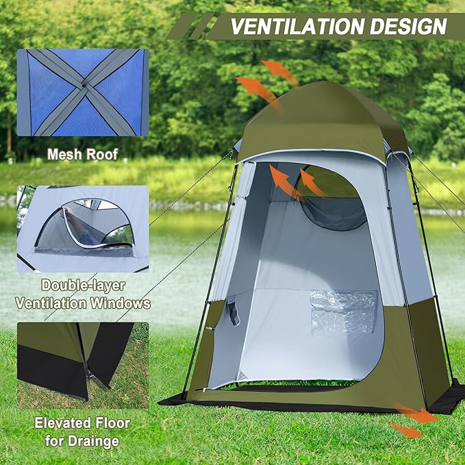 Camping Shower Tent 7.9 FT Extra Tall Oversize Privacy Tent Portable Outdoor Bathroom Toilet Tent with Floor Easy Set Up Privacy Shelter for Dressing Hiking Fishing UPF50+