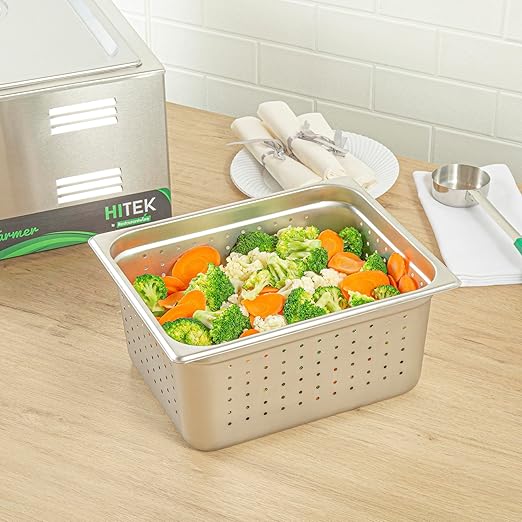 Restaurantware Steam Table Pan 1 Pack of Half Size Stainless Steel Perforated Hotel Pan Anti-Jam 6 Inch Deep Silver Commercial Kitchen Pan 24 Gauge