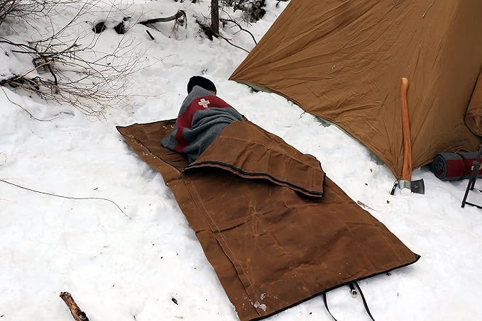 1844 Helko Werk Germany Waxed Canvas Bedroll &amp Swiss Army Blanket Bundle - Camping Bedroll with Leather Straps and Zipper - Waterproof Portable Bed (Blanket + Bedroll Olive) #F8761OB