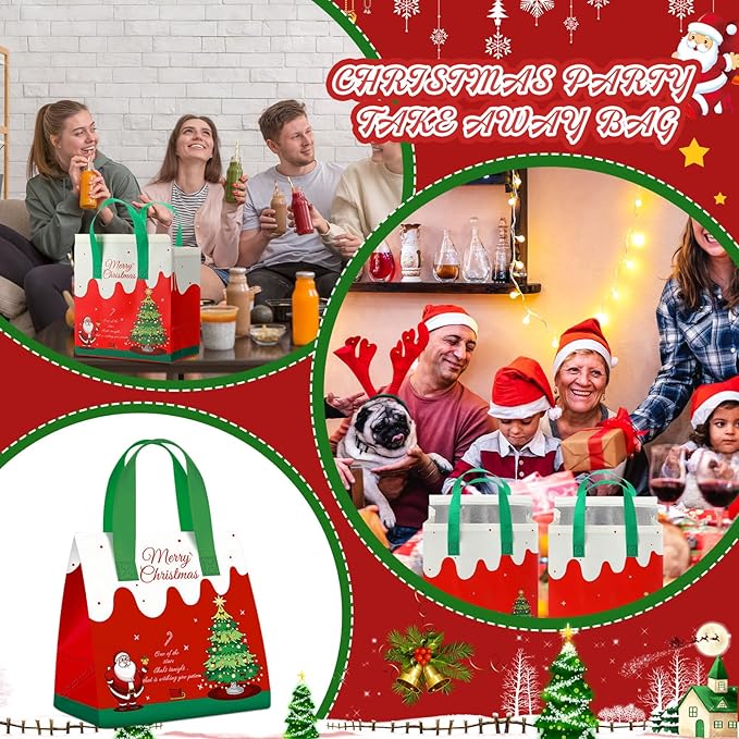 Kacctyen 50 Pcs Christmas Insulated Bags for Food Delivery Holiday Thermal Gift Bags for Cookie Bakery Cold and Hot Food Xmas Take Away Tote Bulk for Christmas Party Catering Restaurant