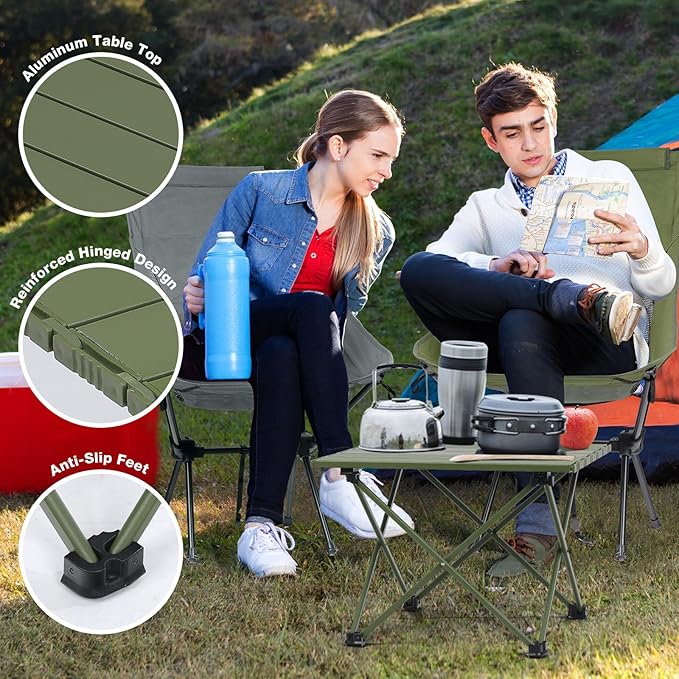 Small Folding Camping Table with Carry Bag Portable Ultralight Compact Aluminum Beach Table Foldable Mini Collapsible Camp Tables for Hiking Picnic Travel Cooking Outdoor Green